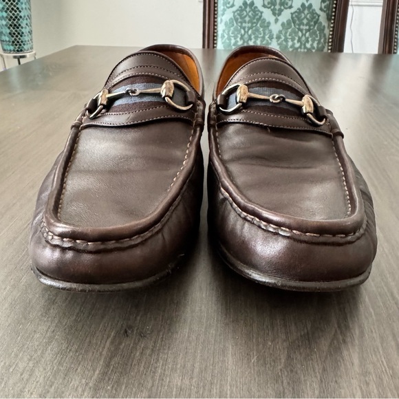Gucci Brown Leather Horsebit Stripe Loafers shoes size 10.5 - Picture 3 of 12